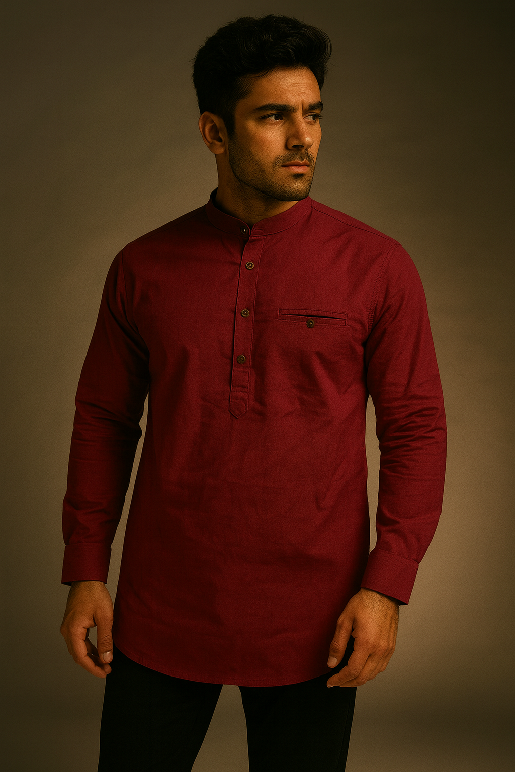 Premium Solid Color Maroon Short Kurta
