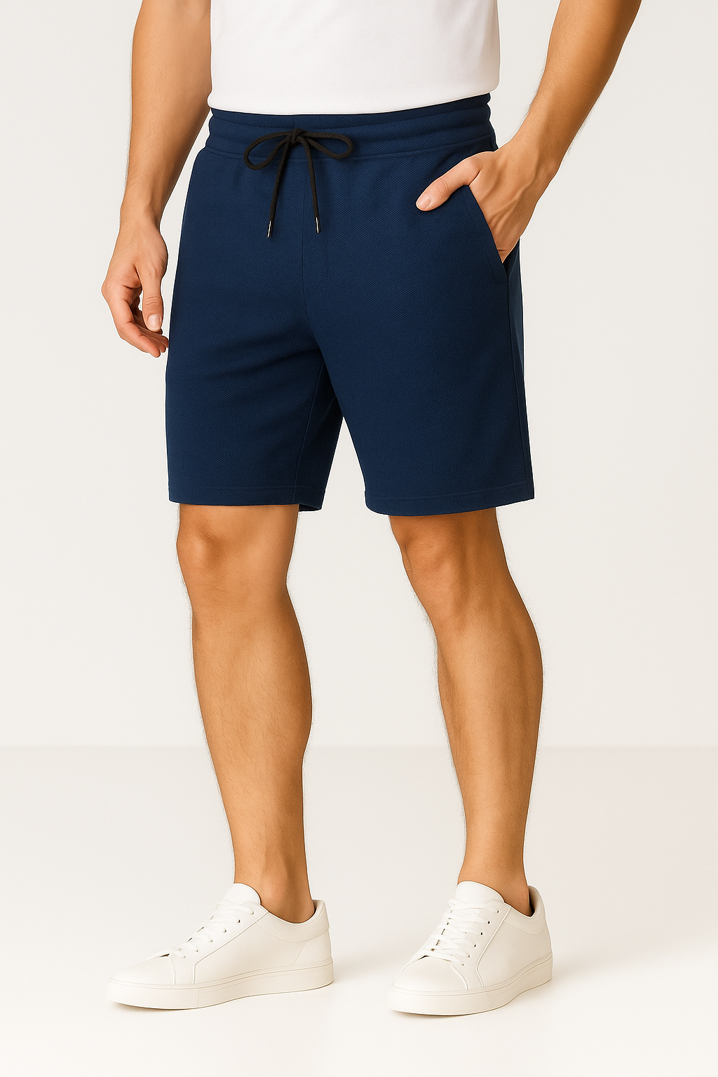 Men’s Navy Blue Popcorn Fabric Casual Shorts
