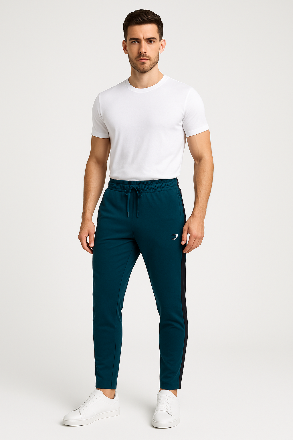 Men's NS Lycra Track Pants – Slim Fit Teal Blue with Black Side Stripes