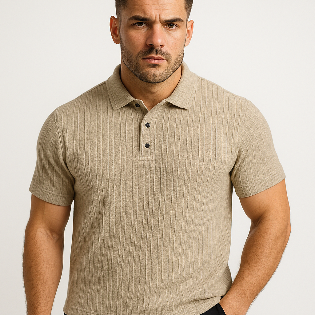 Men’s Corduroy Polo T-Shirt – Beige