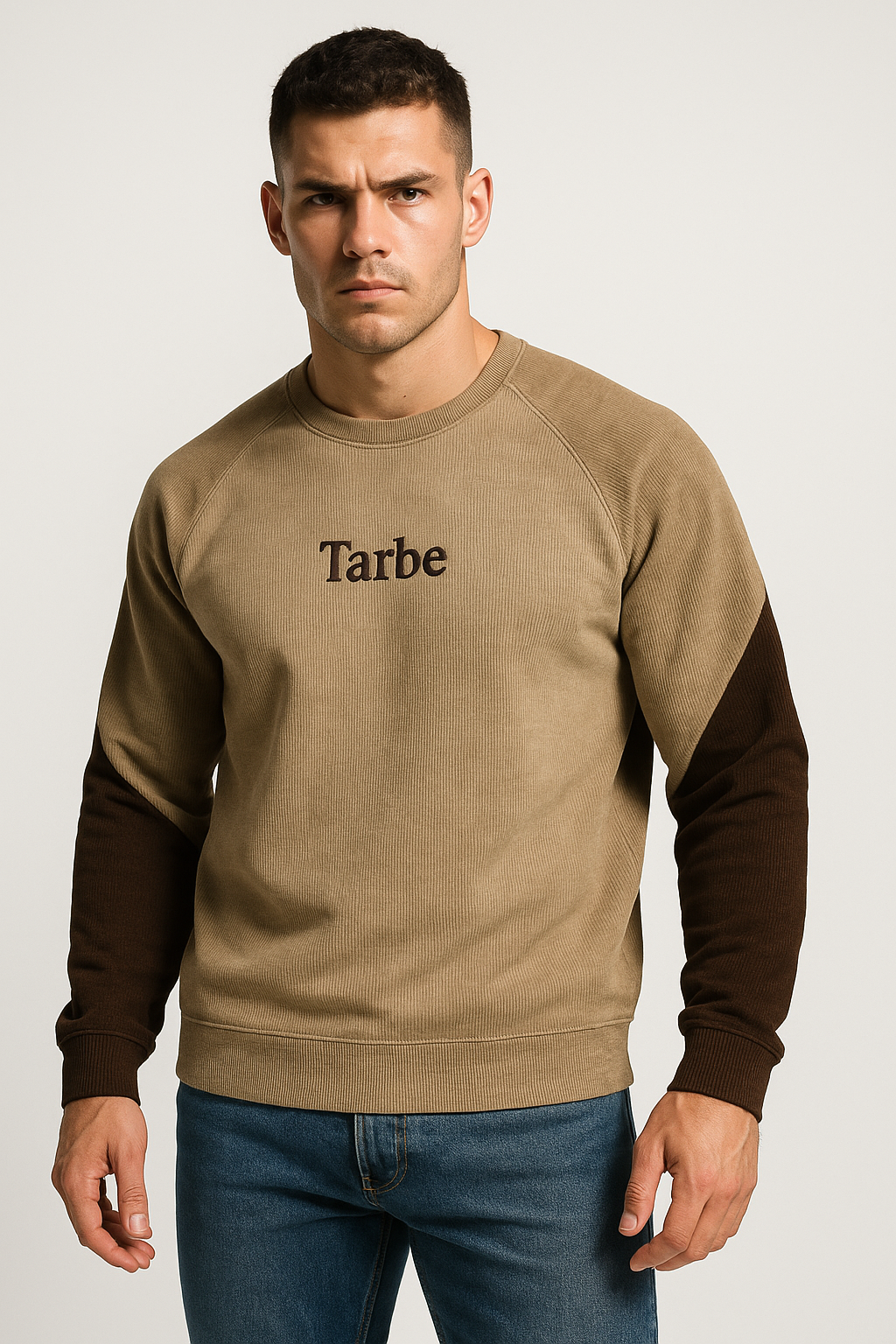 Tarbe Beige & Brown Colorblock Waffle Knit Sweatshirt