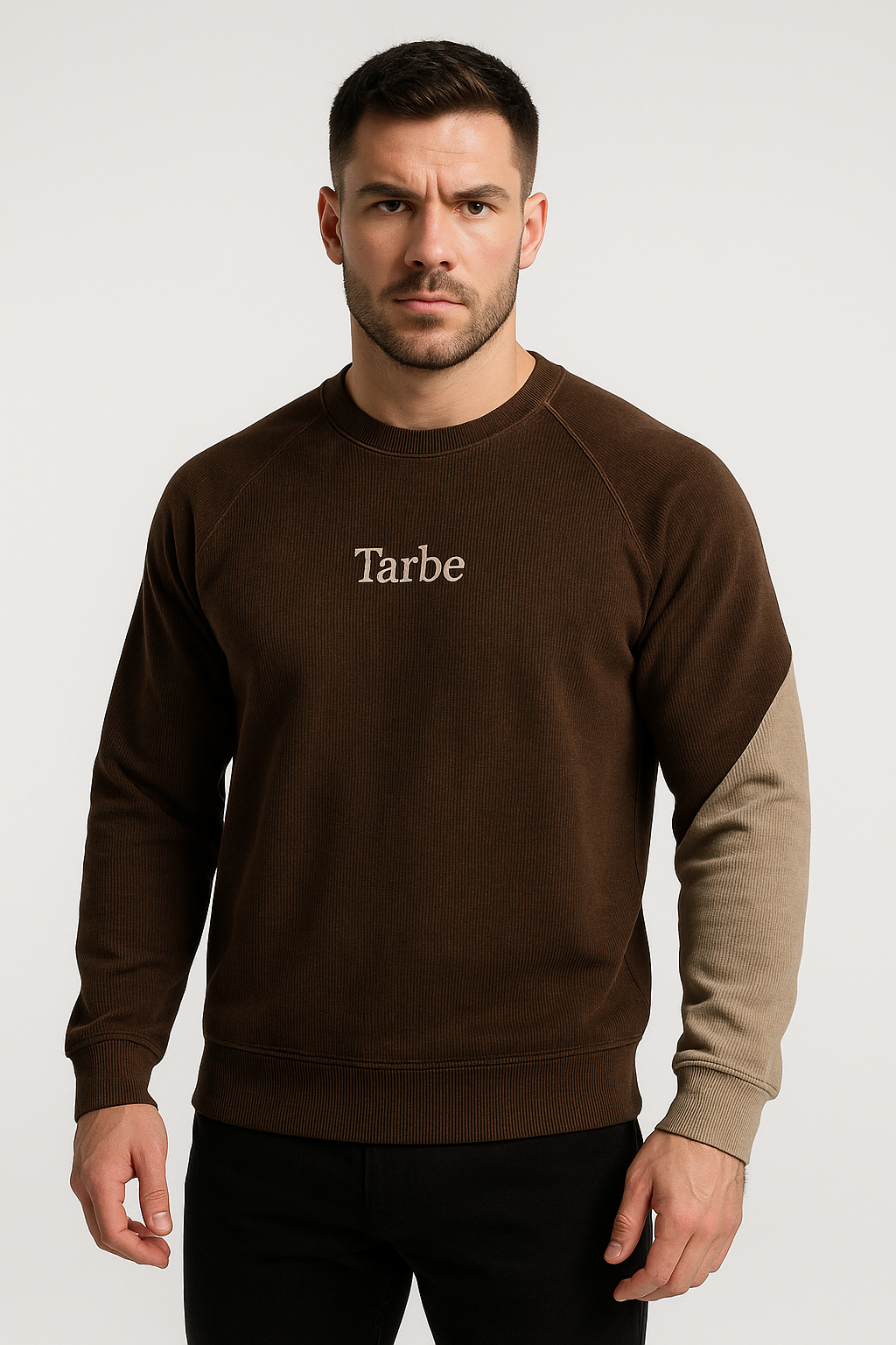 Tarbe Brown & Beige Colorblock Waffle Knit Sweatshirt