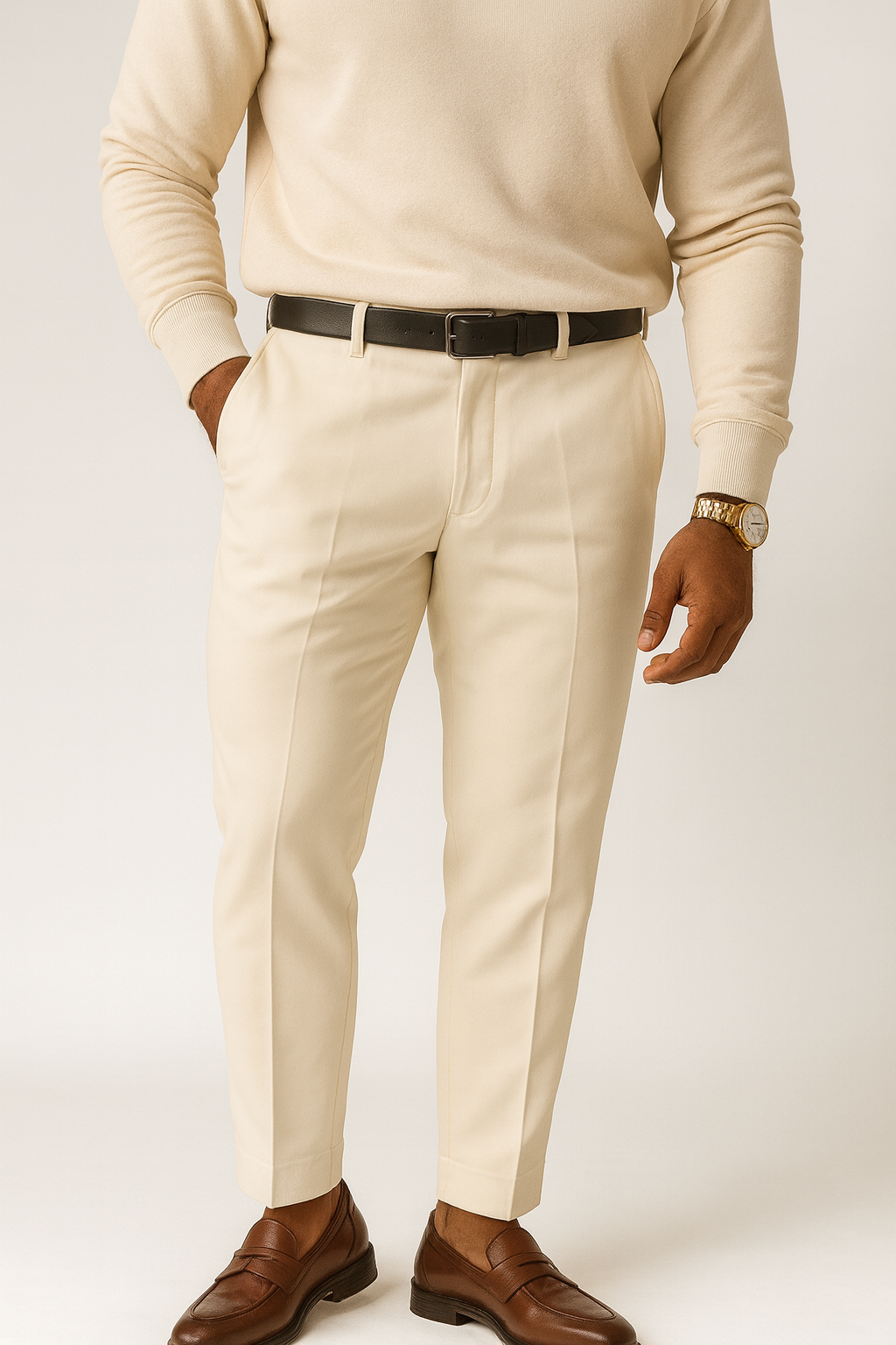 Men’s Beige Lycra Formal Pants