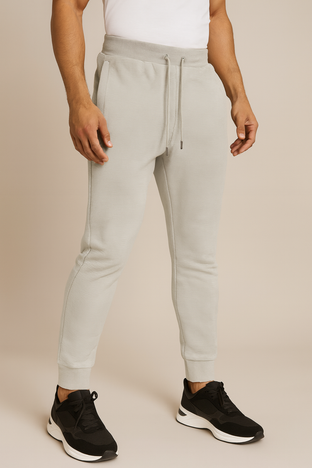 Men’s Cord Fabric Active Track Pants - Light Grey