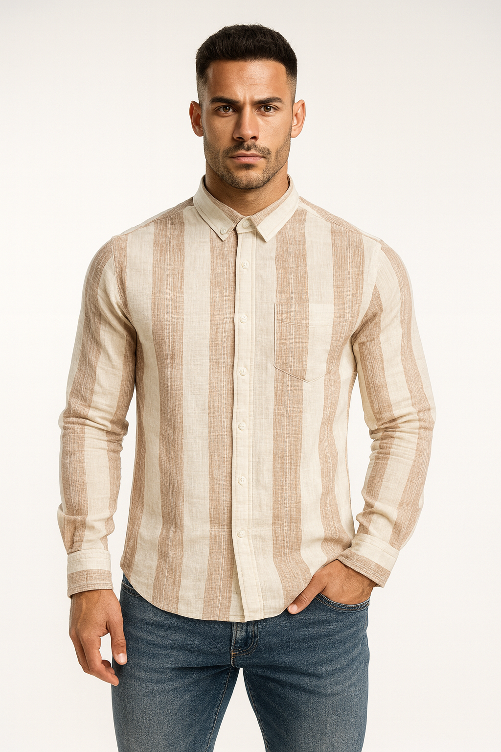 Men’s Casual Vertical Lining Striped Shirt