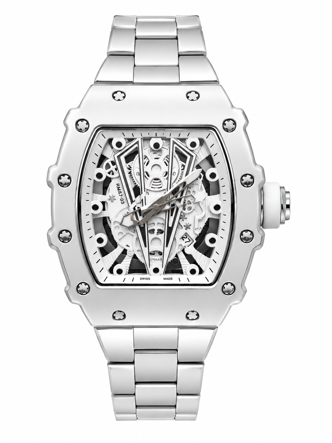 Silver White Skeleton Men's Watch | Luxury Steel Watch