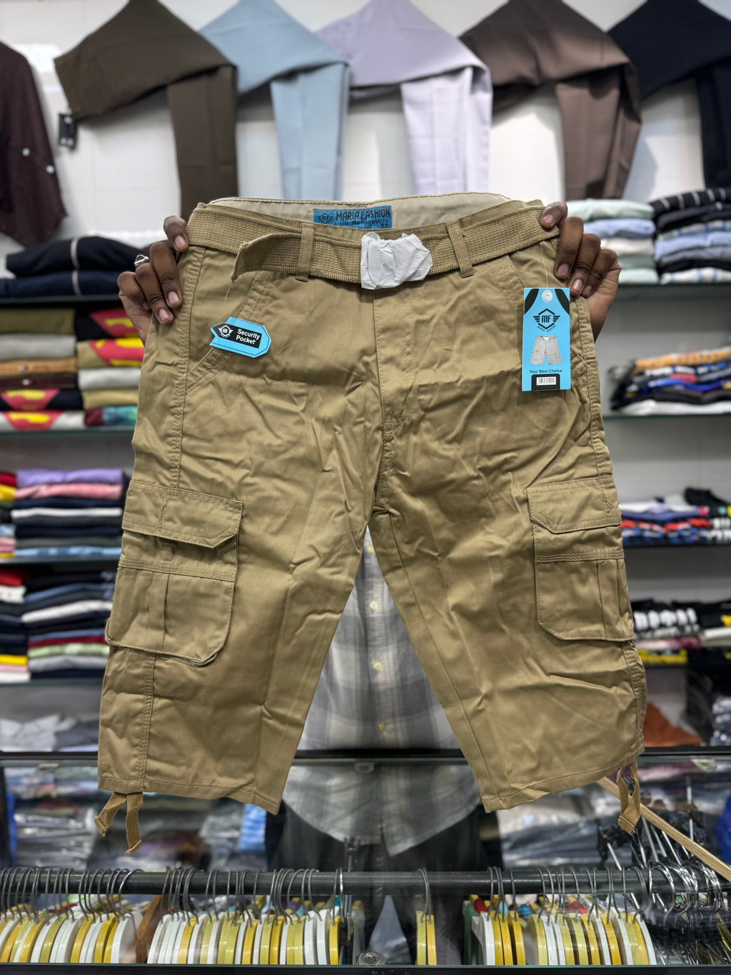 3/4 Cargo 6 Pocket Shorts - Tan Color Fiya Collections