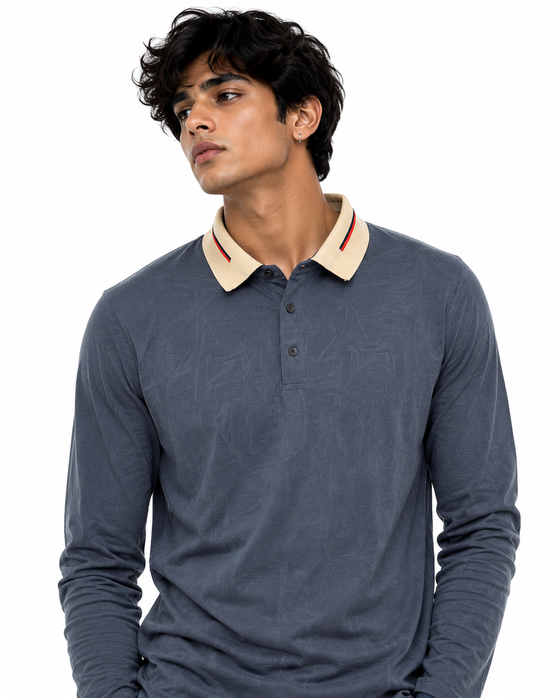 Self Textured Collar Full Sleeves Tshirts - Fiya Collections