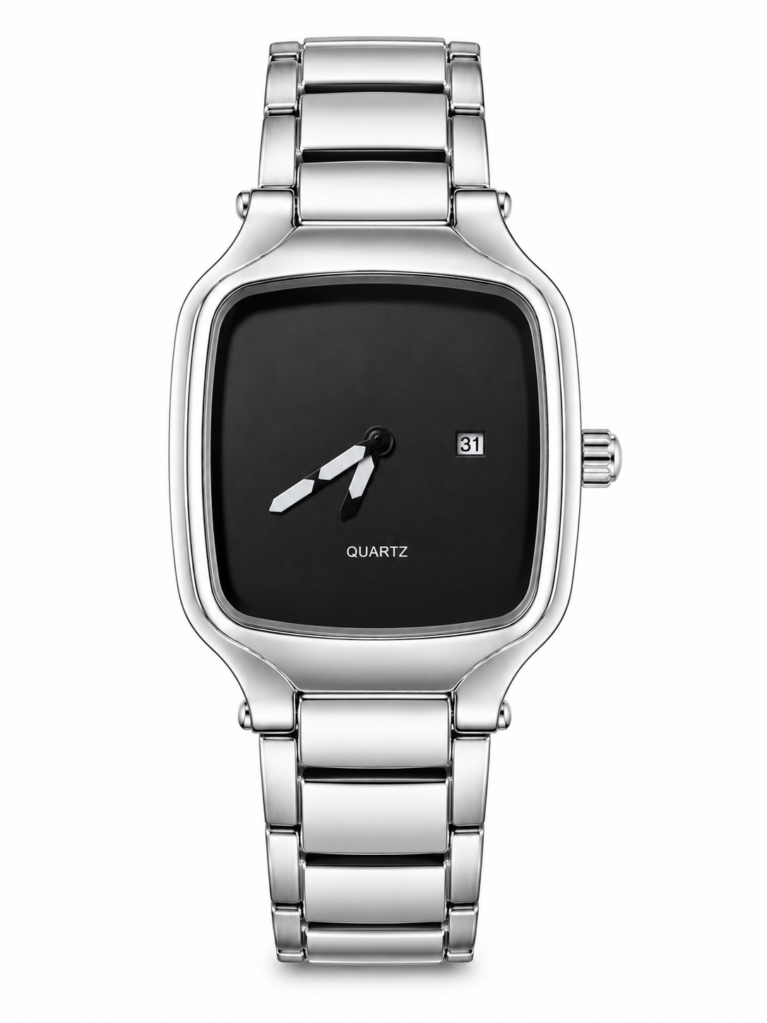 Luxury Black Square Dial Watch for Men | Stainless Steel Strap