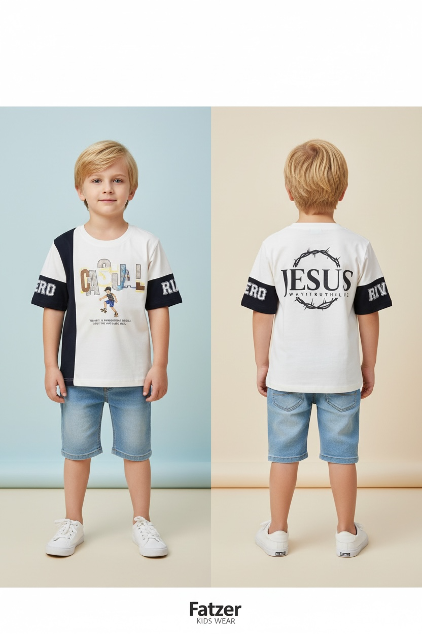 Kids Premium Down Shoulder Back Print T-shirts