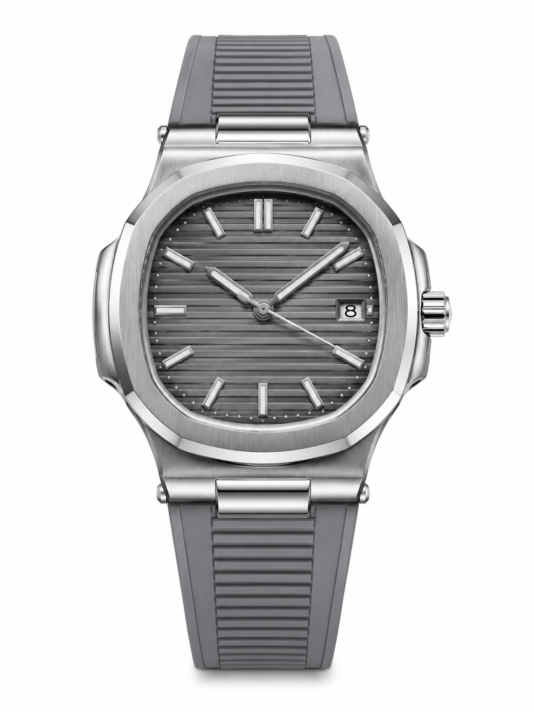 Luxury Grey Square Dial Watch for Men | Premium Silicone Strap