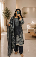 Black Printed Lawn Suit with Dupatta | Elegant Pakistani 3 Piece Dress
