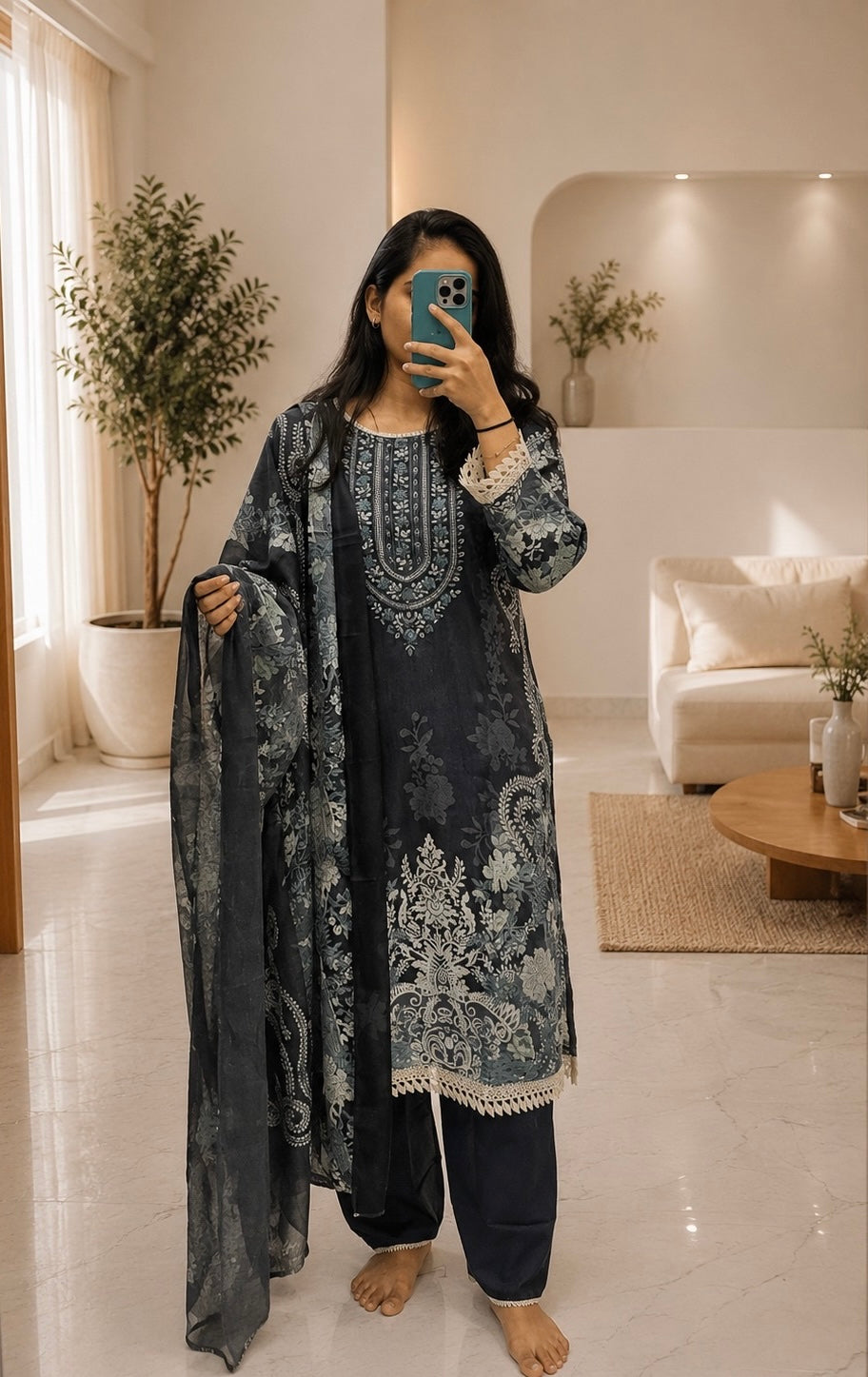 Black Printed Lawn Suit with Dupatta | Elegant Pakistani 3 Piece Dress