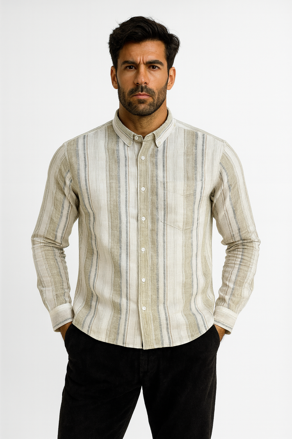 Men’s Casual Vertical Lining Striped Shirt