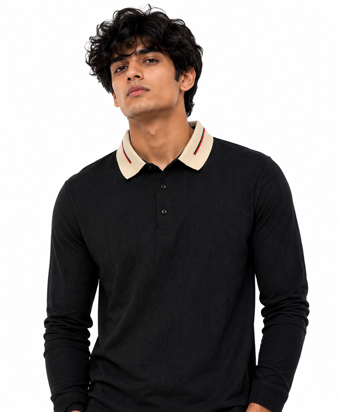 Self Textured Collar Full Sleeves Tshirts - Fiya Collections