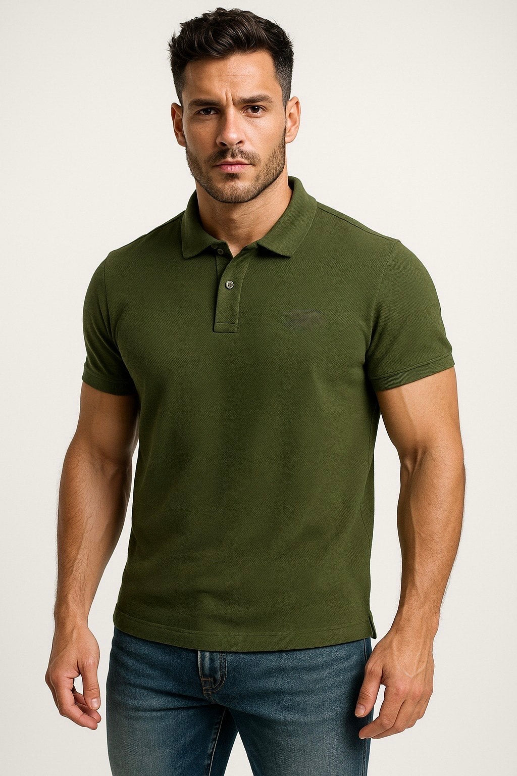 Men’s Olive Green Matty Cotton Polo T-Shirt