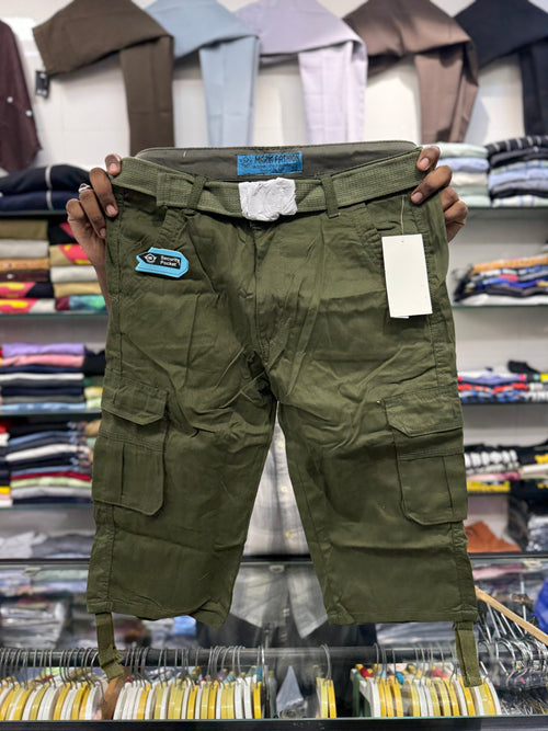 3/4 Cargo 6 Pocket  Shorts - Bottle Green Color Fiya Collections