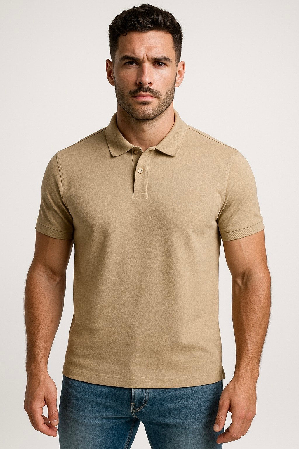 Men’s Beige Matty Cotton Polo T-Shirt