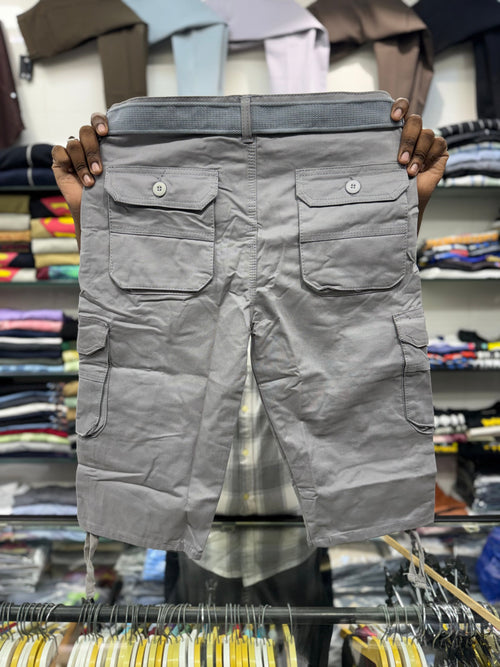 3/4 Cargo 6 Pocket Shorts - Light Grey Color Fiya Collections