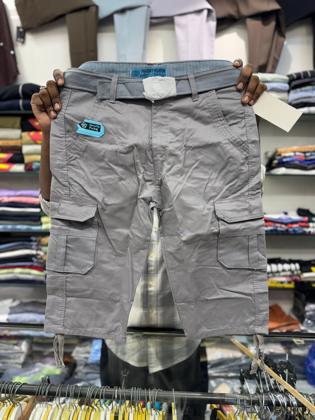 3/4 Cargo 6 Pocket Shorts - Light Grey Color Fiya Collections