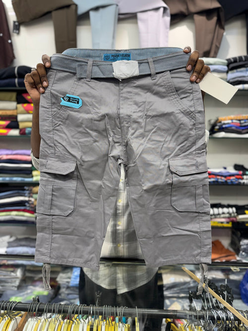 3/4 Cargo 6 Pocket Shorts - Light Grey Color Fiya Collections