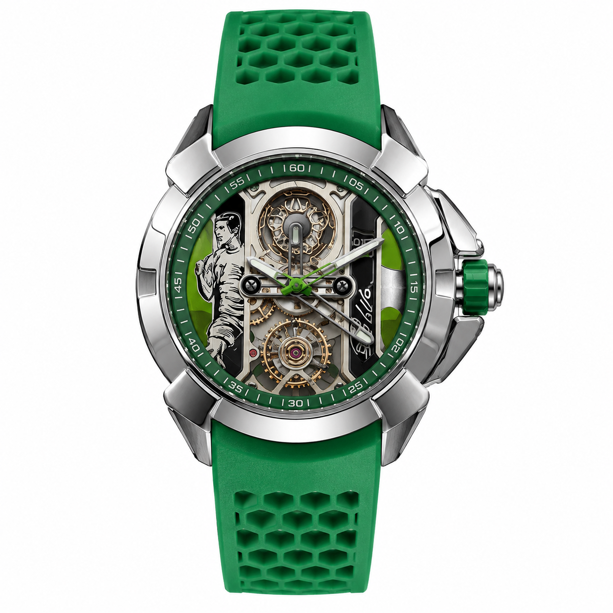 Green Skeleton Men's Sports Watch | Premium Rubber Strap