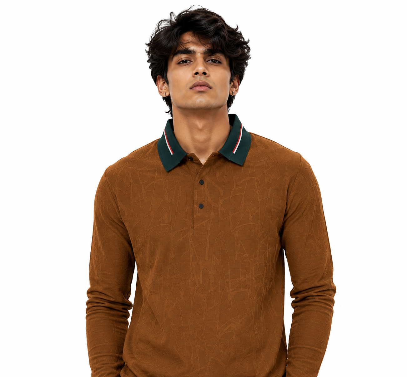 Self Textured Collar Full Sleeves Tshirts - Fiya Collections