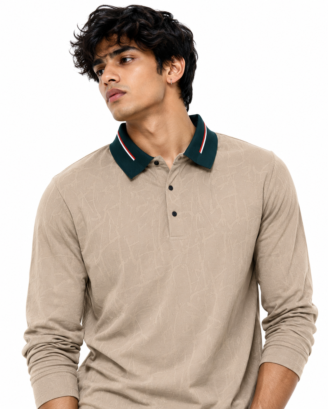 Self Textured Collar Full Sleeves Tshirts Fiya Collections