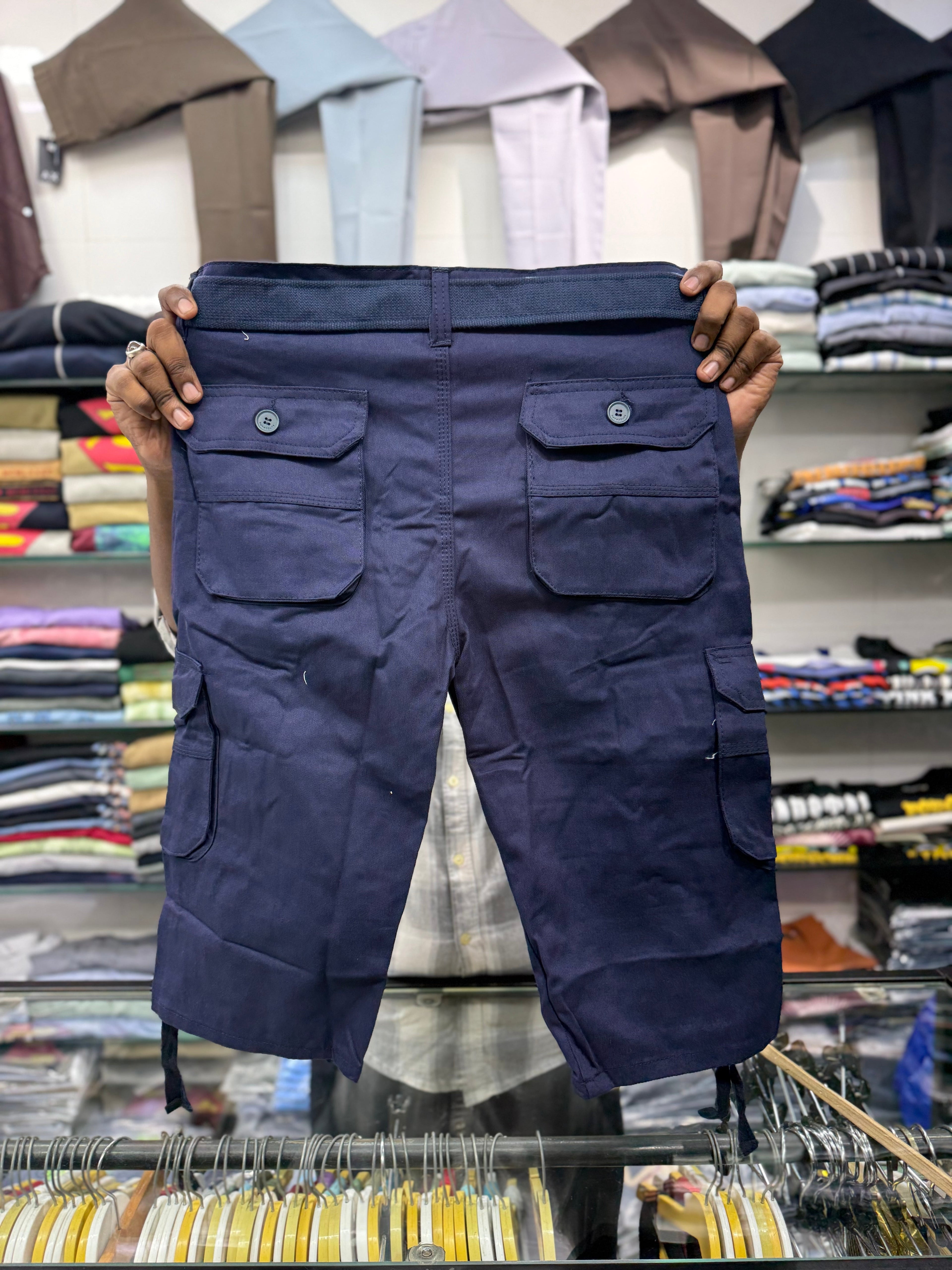 3/4 Cargo 6 Pocket Shorts - Navy Blue Color Fiya Collections