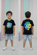 Kids Down Shoulder T-Shirt – Black “Why Not?” Graphic Print Cotton Tee for Boys