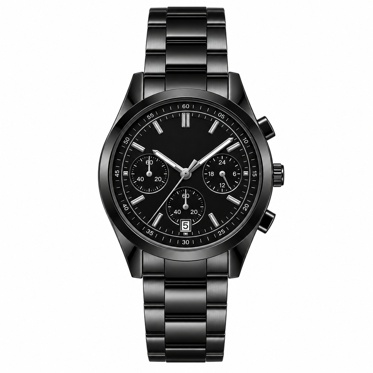 Luxury All Black Analog Men's Watch with Metal Strap