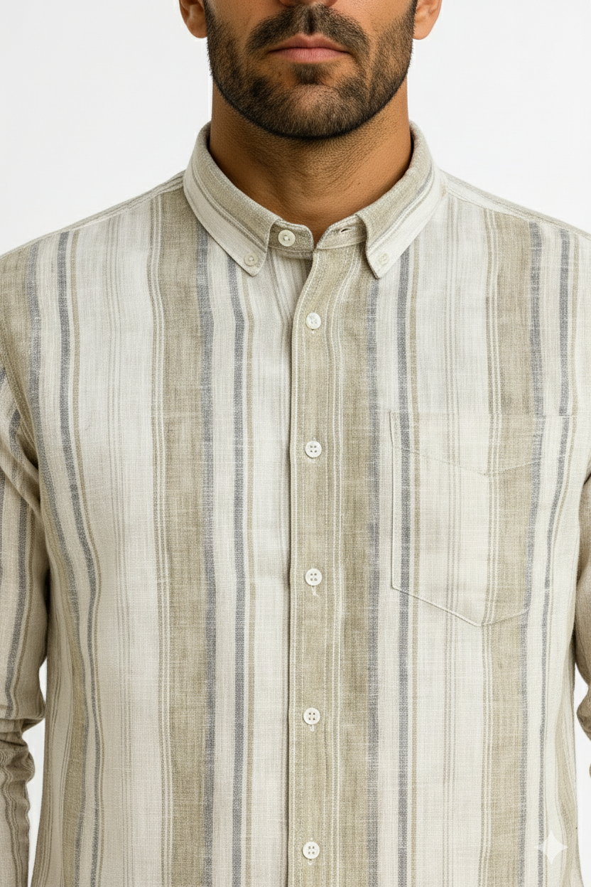 Men’s Casual Vertical Lining Striped Shirt