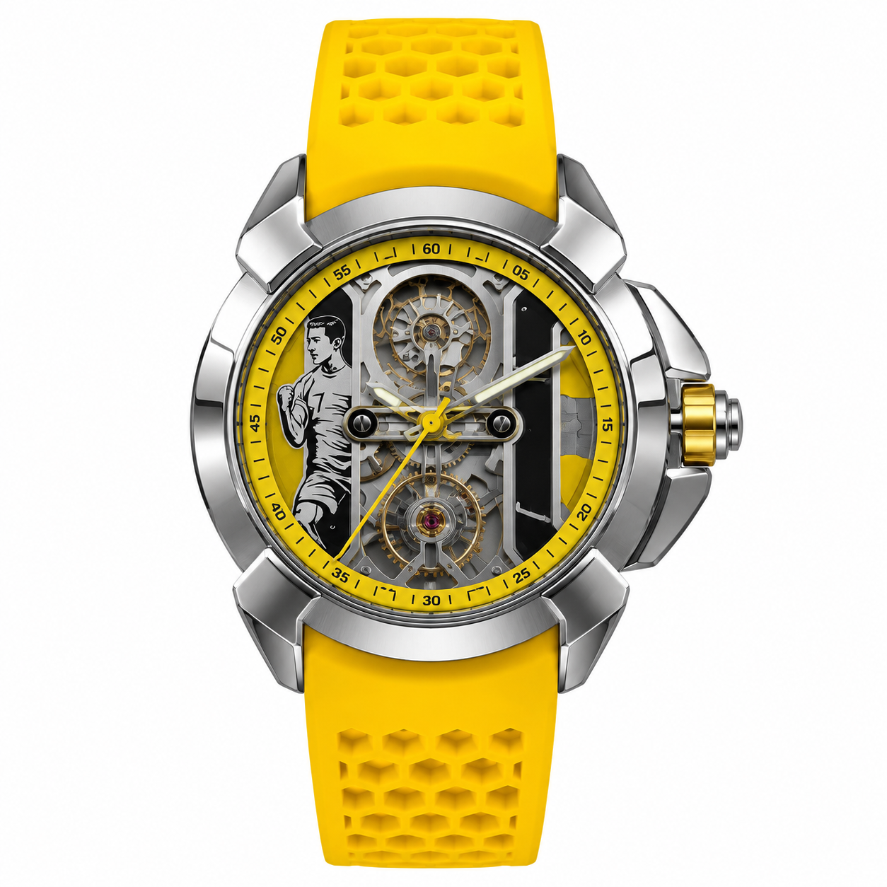 Yellow Skeleton Men's Sports Watch | Premium Rubber Strap