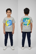 Kids Down Shoulder T-Shirt – Grey “Why Not?” Graphic Print Cotton Tee for Boys