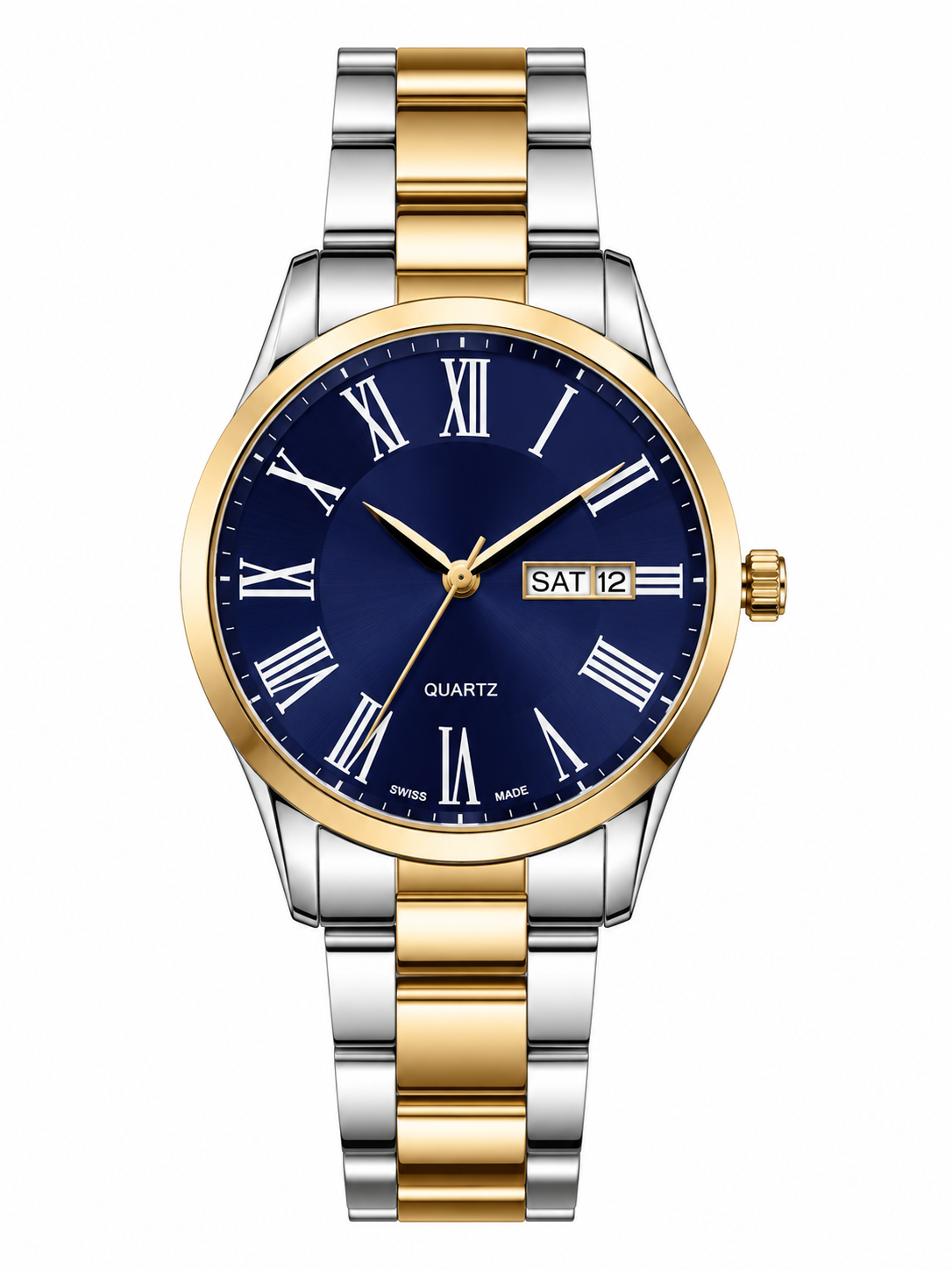 Men's Blue Dial Two-Tone Quartz Watch | Gold & Silver Stainless Steel