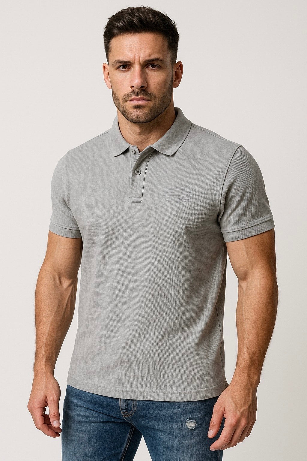 Men’s Grey Matty Cotton Polo T-Shirt