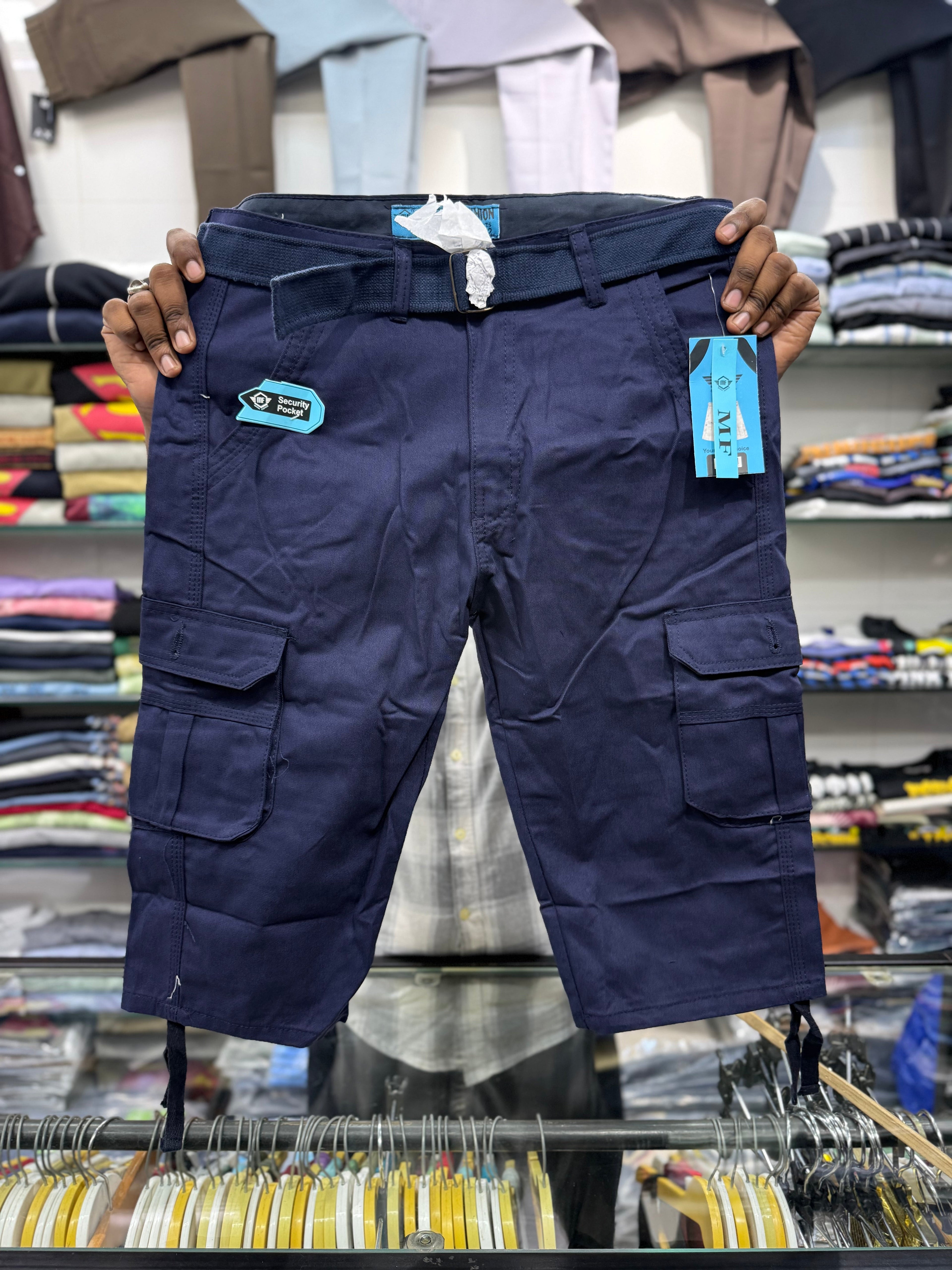 3/4 Cargo 6 Pocket Shorts - Navy Blue Color Fiya Collections