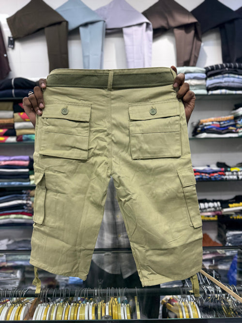 3/4 Cargo 6 Pocket Shorts - Light Khaki Color Fiya Collections