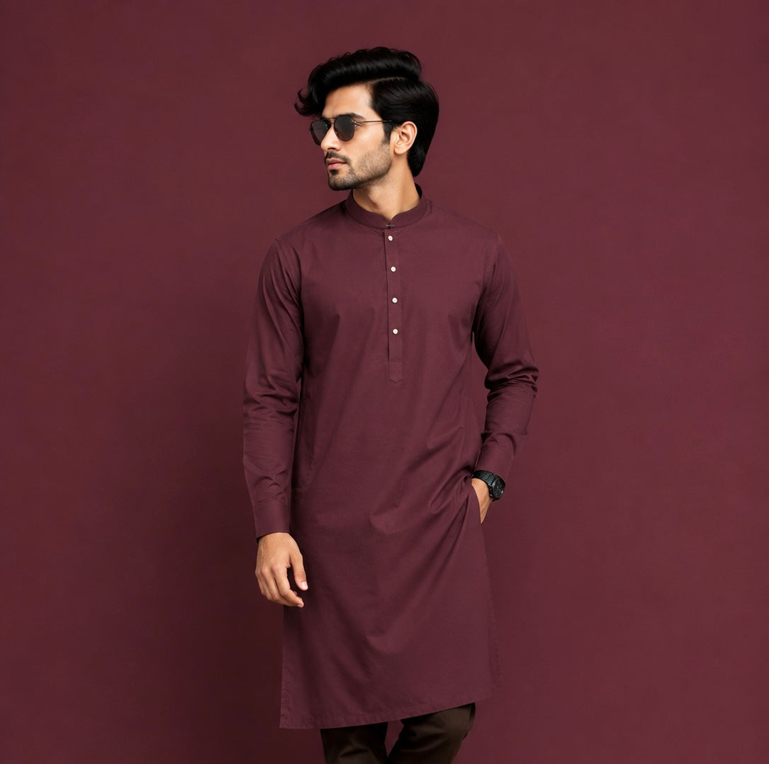 Self Texture Long Plain Kurtas
