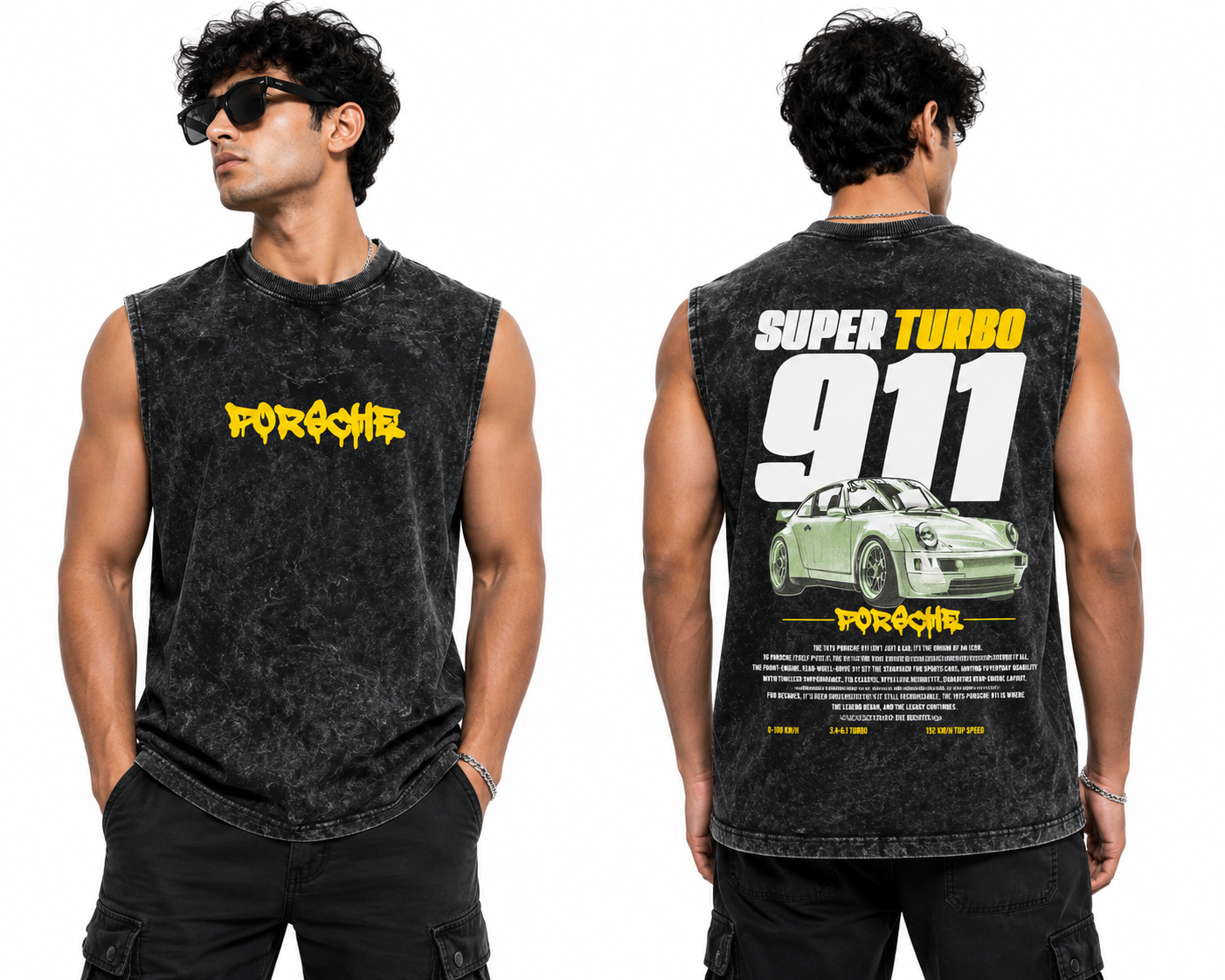 Men's Acid Wash Printed Sleeveless Sando | Front & Back Print Tank Top