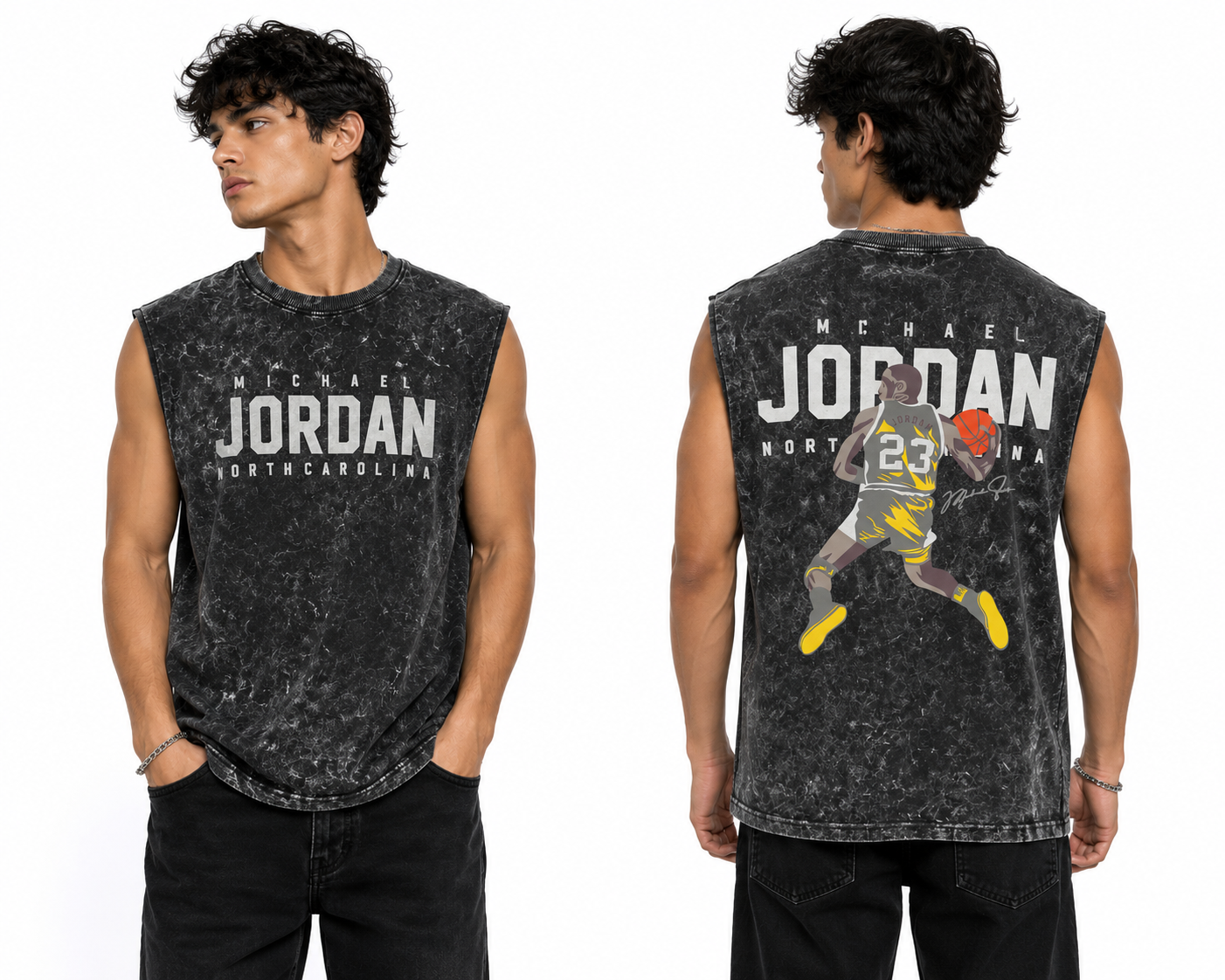 Men's Acid Wash Printed Sleeveless Sando | Front & Back Print Tank Top