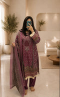 Purple Printed Lawn Suit with Dupatta | Elegant Pakistani 3 Piece Dress
