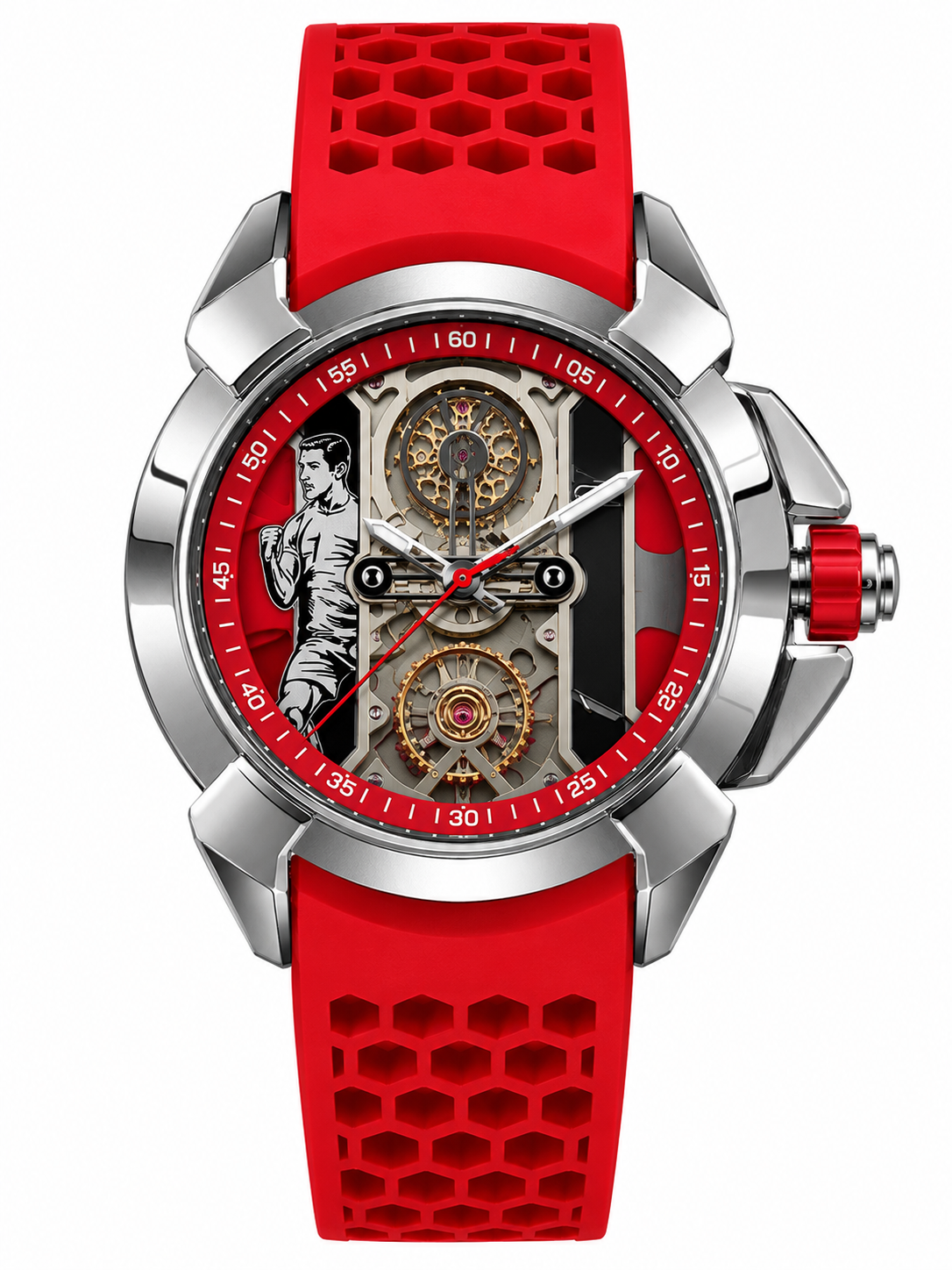 Red Skeleton Men’s Sports Watch | Premium Rubber Strap
