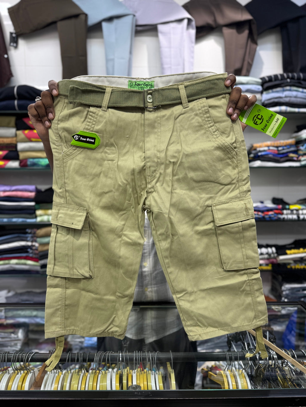 3/4 Cargo 6 Pocket Shorts - Light Khaki Color Fiya Collections