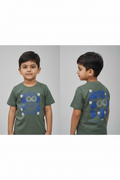Kids Olive Green Down Shoulder T-Shirt – “Have a Good Day” Graphic Cotton Tee for Boys