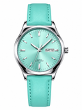 Men's Mint Green Dial Quartz Watch | Silver Case & Leather Strap