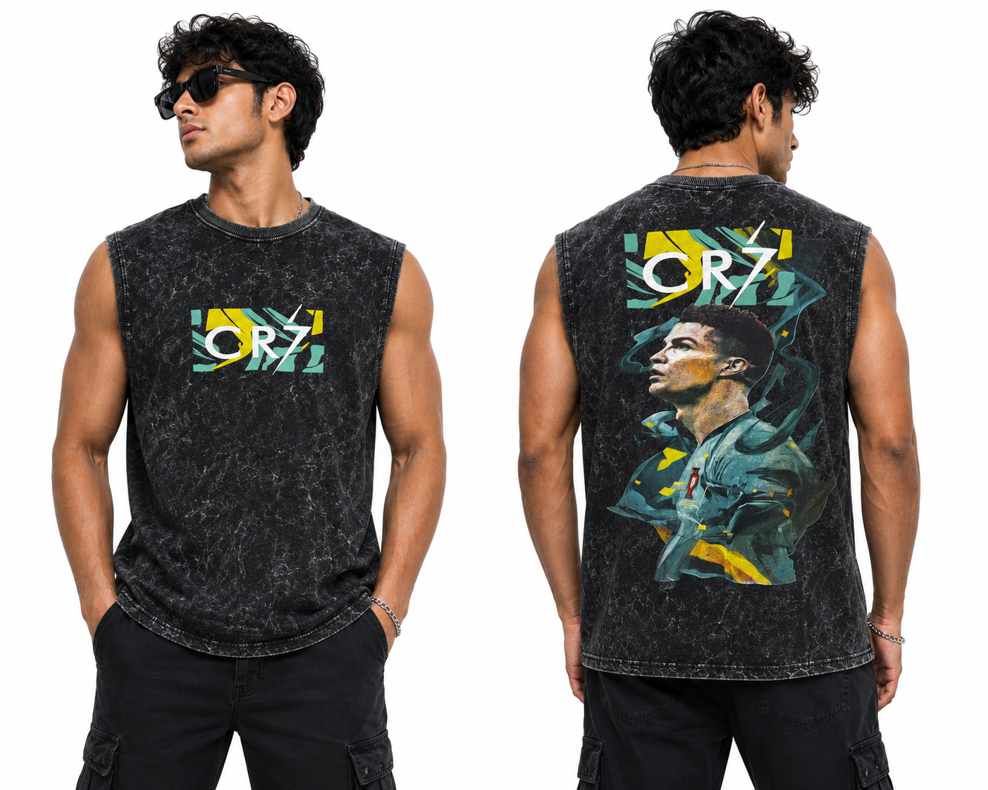 Men's Acid Wash Printed Sleeveless Sando | Front & Back Print Tank Top