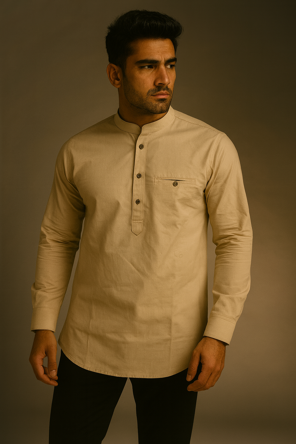 Premium Solid Color Beige Short Kurta