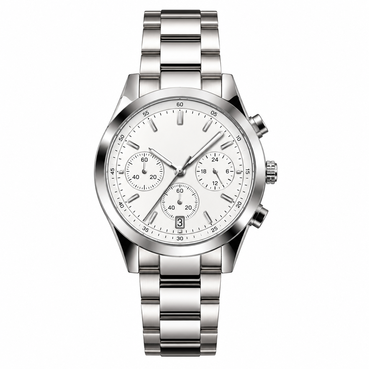 Luxury Silver White Analog Men's Watch with Steel Strap