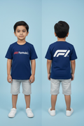Kids Down Shoulder T-Shirt – Premium Blue Racing Print Cotton Tee for Boys